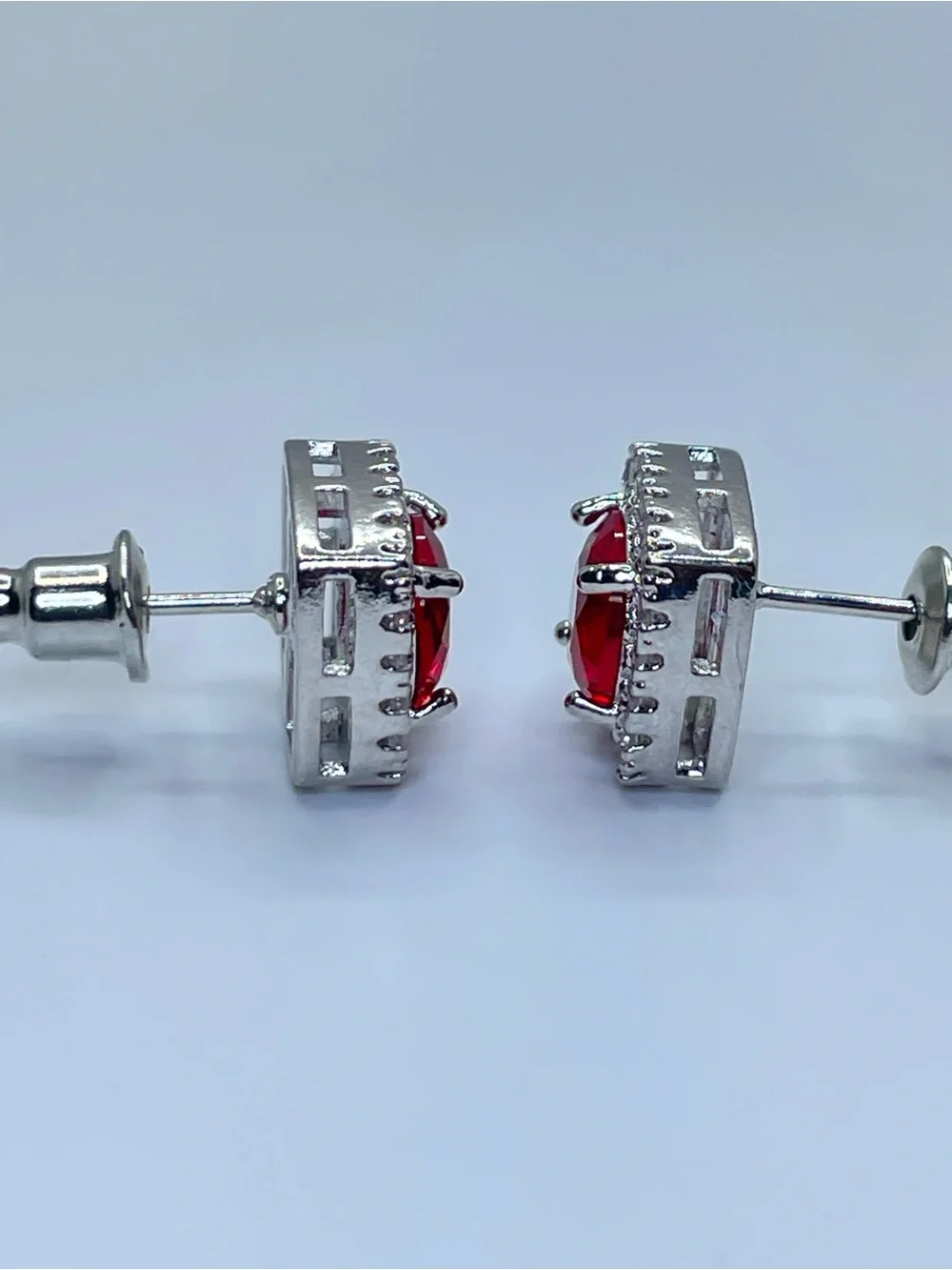 Swarovski Crystal Elements Ruby Red Halo Stud Earrings Silver Studs Elegant
